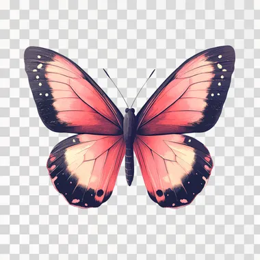 an animated cute pink butterfly with retro aesthetic elements on a white background