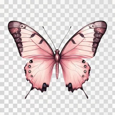 an animated cute pink butterfly with retro aesthetic elements on a white background