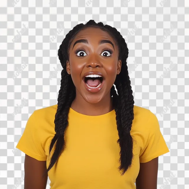 PNG Gorgeous Black American Woman in Yellow T-Shirt with Braids, Surprised