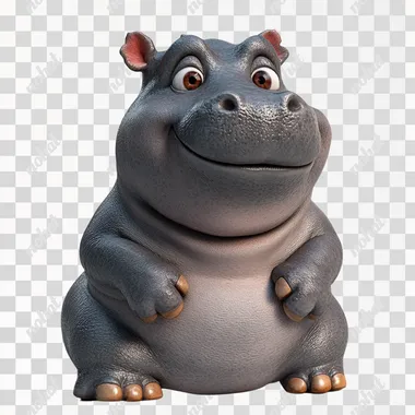 3d chubby baby hippopotamus .fat face oversize double chin,white background niji6