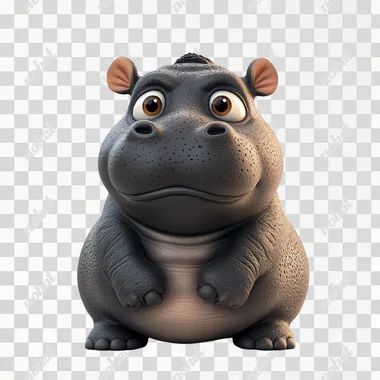 3d chubby baby hippopotamus .fat face oversize double chin,white background niji6