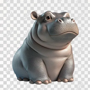 3d chubby baby hippopotamus .fat face oversize double chin,white background niji6
