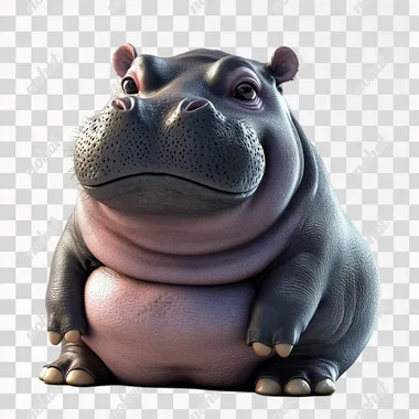 3d chubby baby hippopotamus .fat face oversize double chin,white background niji6