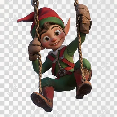 elf hanging down holding a glove in the style of disney pixar