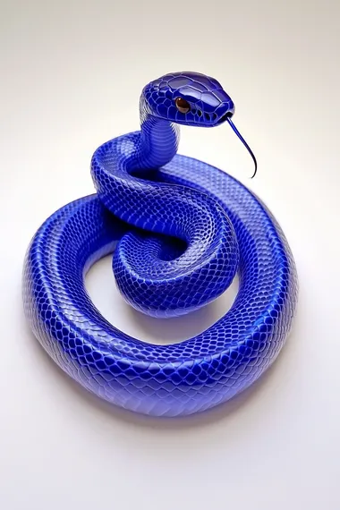 a blue Klein snake on a white background, with a thin pointed tail starting at the top, no part of its body touching, zig-zag