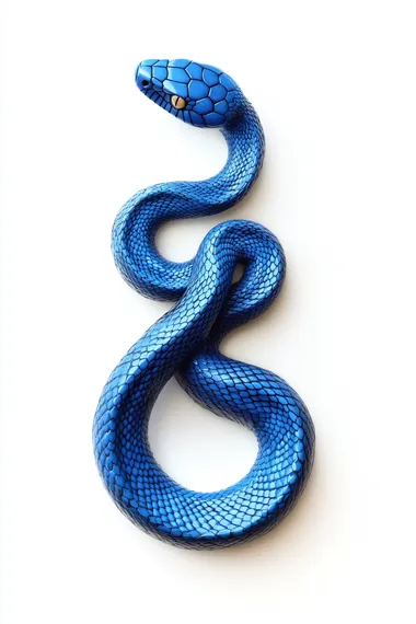 a blue Klein snake on a white background, with a thin pointed tail starting at the top, no part of its body touching, zig-zag