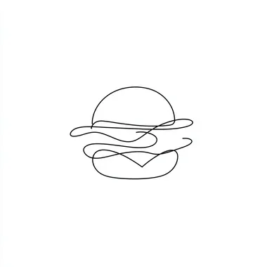 One-line drawing style, minimalistic, white background, cheeseburger, close-up, elegant, thin lines, delicate curves, elegant simplicity, clean design with negative space, minimalist aesthetic, focus on contour edges. rofile 5tgensb
