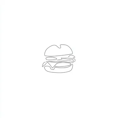 One-line drawing style, minimalistic, white background, cheeseburger, close-up, elegant, thin lines, delicate curves, elegant simplicity, clean design with negative space, minimalist aesthetic, focus on contour edges. rofile 5tgensb