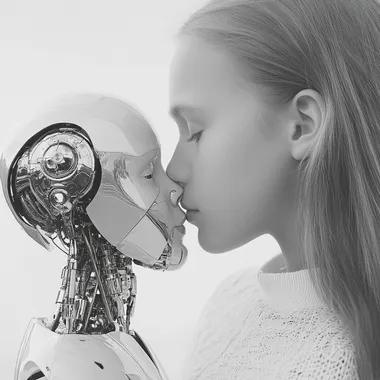 editorial black and white photo of mom humanoid robot and kid humanoid robot    v1a6shw --s 200