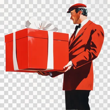 one big red box with white ribbon on white background --s 50
