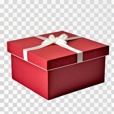 one big red box with white ribbon on white background --s 50