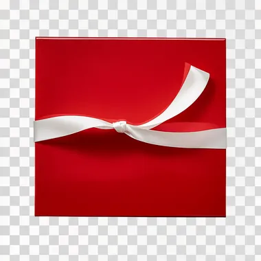 one big red box with white ribbon on white background --s 50