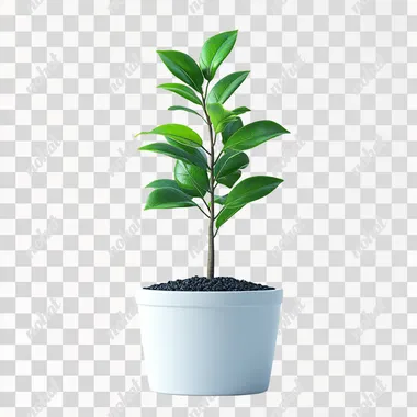 small plant in white pot. Located separate from white background in white background --s 750