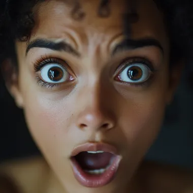 A close-up of a person with a shocked expression as if they just saw an incredible, groundbreaking discovery. Their eyes are wide open in disbelief, mouth slightly agape, and eyebrows raised in surprise. The face conveys a sense of awe and astonishment, with dramatic lighting emphasizing the emotional impact. The background is blurred and neutral, drawing all attention to the person's reaction. The style is realistic, capturing the raw emotion of someone who has just witnessed or learned something truly shocking.