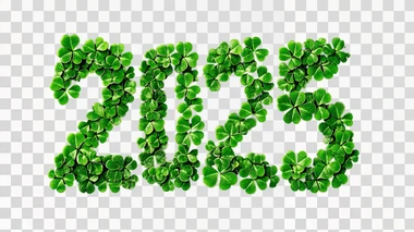 the number “2025” made of shamrocks, isolated on black background