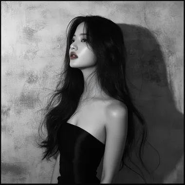 (High Fashion: 1.3) (Model: Yang Mi) In this captivating studio portrait, the charismatic Yang Mi takes center stage, photographed with a Hasselblad 503 medium format camera. Dressed in a sleek black tube top that perfectly complements her long, flowing hair, she exudes an air of high fashion and mystery. The medium format lens captures every intricate detail, from the subtle contours of her lips to the natural highlights in her long, luscious hair. The backdrop, transformed to a skin-toned hue, accentuates Yang Mi's radiance, creating an image that seamlessly blends elegance and modernity. Ideal for a skincare brand that embodies sophistication and celebrates the artistry of beauty.