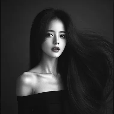 (High Fashion: 1.3) (Model: Yang Mi) In this captivating studio portrait, the charismatic Yang Mi takes center stage, photographed with a Hasselblad 503 medium format camera. Dressed in a sleek black tube top that perfectly complements her long, flowing hair, she exudes an air of high fashion and mystery. The medium format lens captures every intricate detail, from the subtle contours of her lips to the natural highlights in her long, luscious hair. The backdrop, transformed to a skin-toned hue, accentuates Yang Mi's radiance, creating an image that seamlessly blends elegance and modernity. Ideal for a skincare brand that embodies sophistication and celebrates the artistry of beauty.