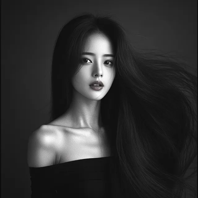 Black and White Studio Portrait of Yang Mi in High Fashion Elegance
