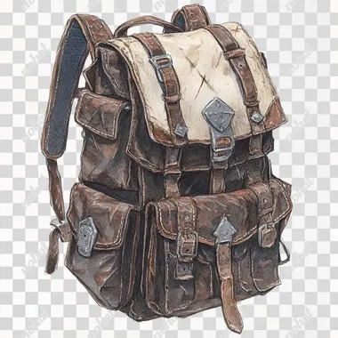 Artwork for D&D on a White Background, A Heavy Leather backpack, well worn and reliable   kggbfpf