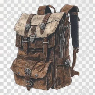 Artwork for D&D on a White Background, A Heavy Leather backpack, well worn and reliable   kggbfpf
