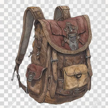 Artwork for D&D on a White Background, A Heavy Leather backpack, well worn and reliable   kggbfpf