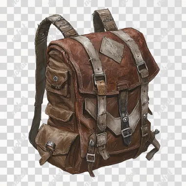 Artwork for D&D on a White Background, A Heavy Leather backpack, well worn and reliable   kggbfpf