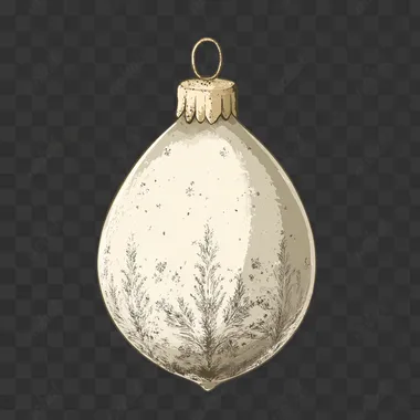 tear drop shaped Christmas bauble, cream, vintage illustration, clip art, white background