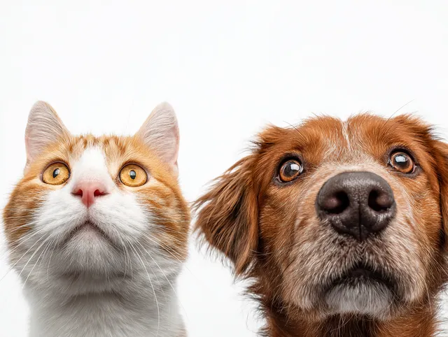 Adorable Cat and Dog Duo with Cartoonish Eyes