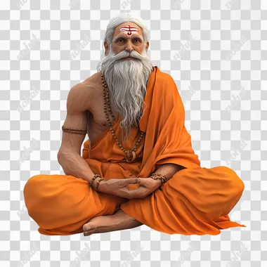 A Hindu saint sitting on the ground white background 3D animated image