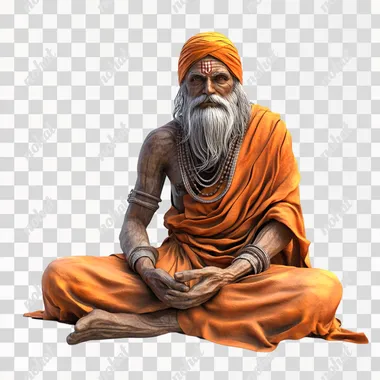 A Hindu saint sitting on the ground white background 3D animated image