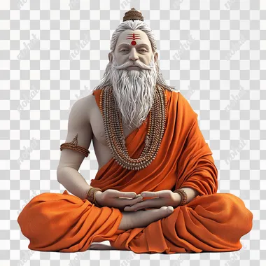 A Hindu saint sitting on the ground white background 3D animated image