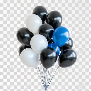 Pm312 light blue color Balloons, white Balloons, black balloons, dark blue balloons togther, in a white background, happy birthday party nballoons, hd, 8k, realistic