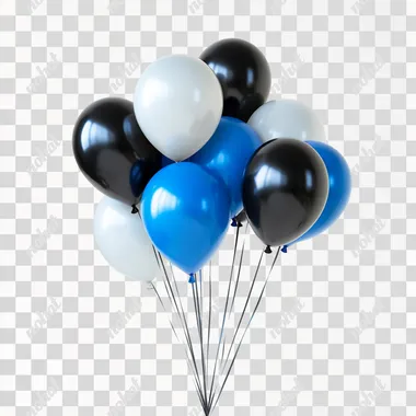 Pm312 light blue color Balloons, white Balloons, black balloons, dark blue balloons togther, in a white background, happy birthday party nballoons, hd, 8k, realistic