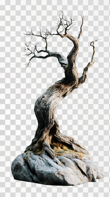 hyperrealistic render of a very old dried tree, 8k full hd render, white background for photoshop, 8k full hd render,