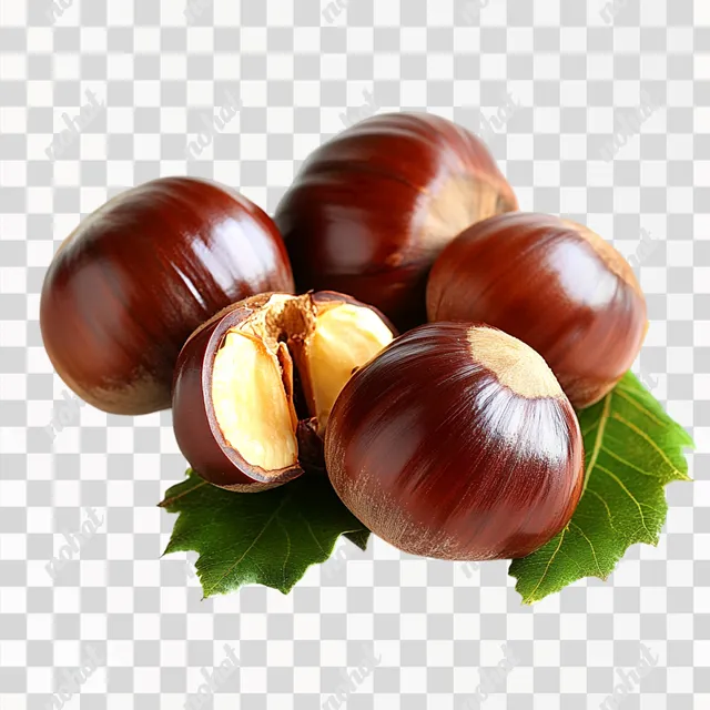 PNG Chestnuts with Leaves on White Background from Forest Harvests