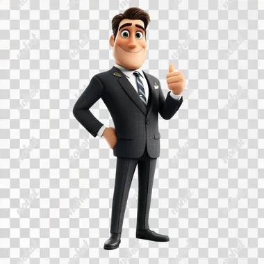 pixar three dimensional style a man wearing an elegant suit shows a thumbs up, full body, white background, very detailed