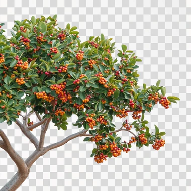 arbutus unedo tree with white background, with berries