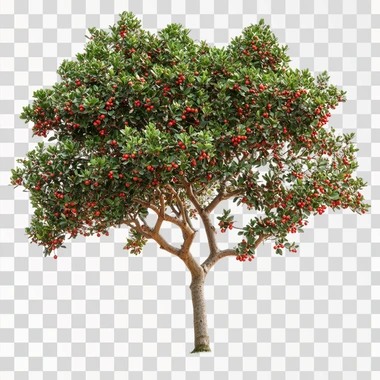 arbutus unedo tree with white background, with berries