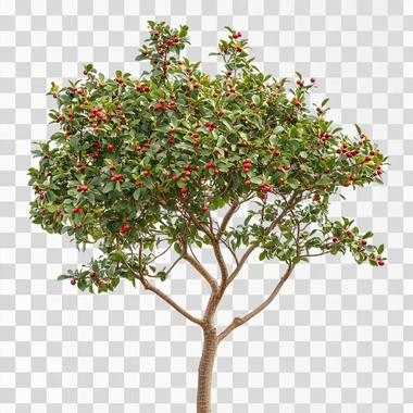 arbutus unedo tree with white background, with berries