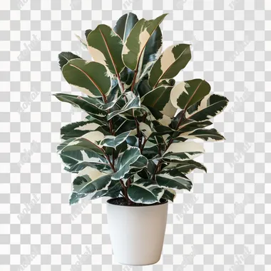 a large dark green and white rubber plant in a white ceramic pot