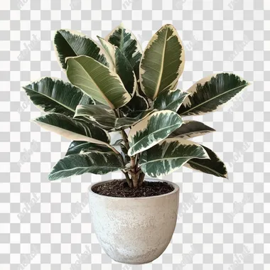 a large dark green and white rubber plant in a white ceramic pot