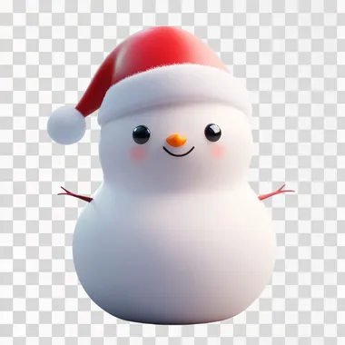 A cute snowman with a red Santa hat, cute, cartoonish, clay, smooth, glossy, Nintendo,gradient,transparent, frosted glass, plastic,luminescence,reflex, white background,highest detail, best quality, high-definition, OC rendering, blender niji5