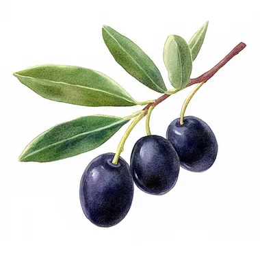 watercolor, medieval black olives, children's book illustration, white background