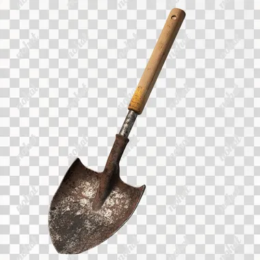 a realistic image of shovel on a plain white background, no shadows, detailed textures, highly realistic, isolated, with smooth edges, perfect for a PNG cutout