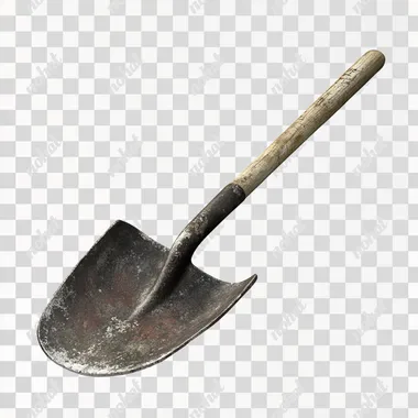 a realistic image of shovel on a plain white background, no shadows, detailed textures, highly realistic, isolated, with smooth edges, perfect for a PNG cutout