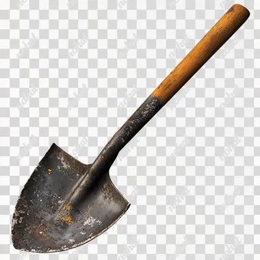 a realistic image of shovel on a plain white background, no shadows, detailed textures, highly realistic, isolated, with smooth edges, perfect for a PNG cutout
