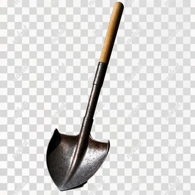 a realistic image of shovel on a plain white background, no shadows, detailed textures, highly realistic, isolated, with smooth edges, perfect for a PNG cutout