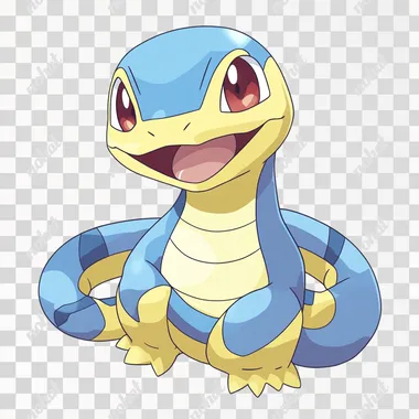 Classic anime style Pokemon, baby snake, smile, face forward. It has a white background, no hands or feet