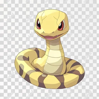 Classic anime style Pokemon, baby snake, smile, face forward. It has a white background, no hands or feet