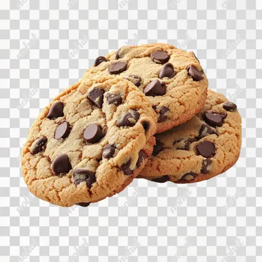3D Freshly baked chocolate chip cookies, isolated on a white background --s 250